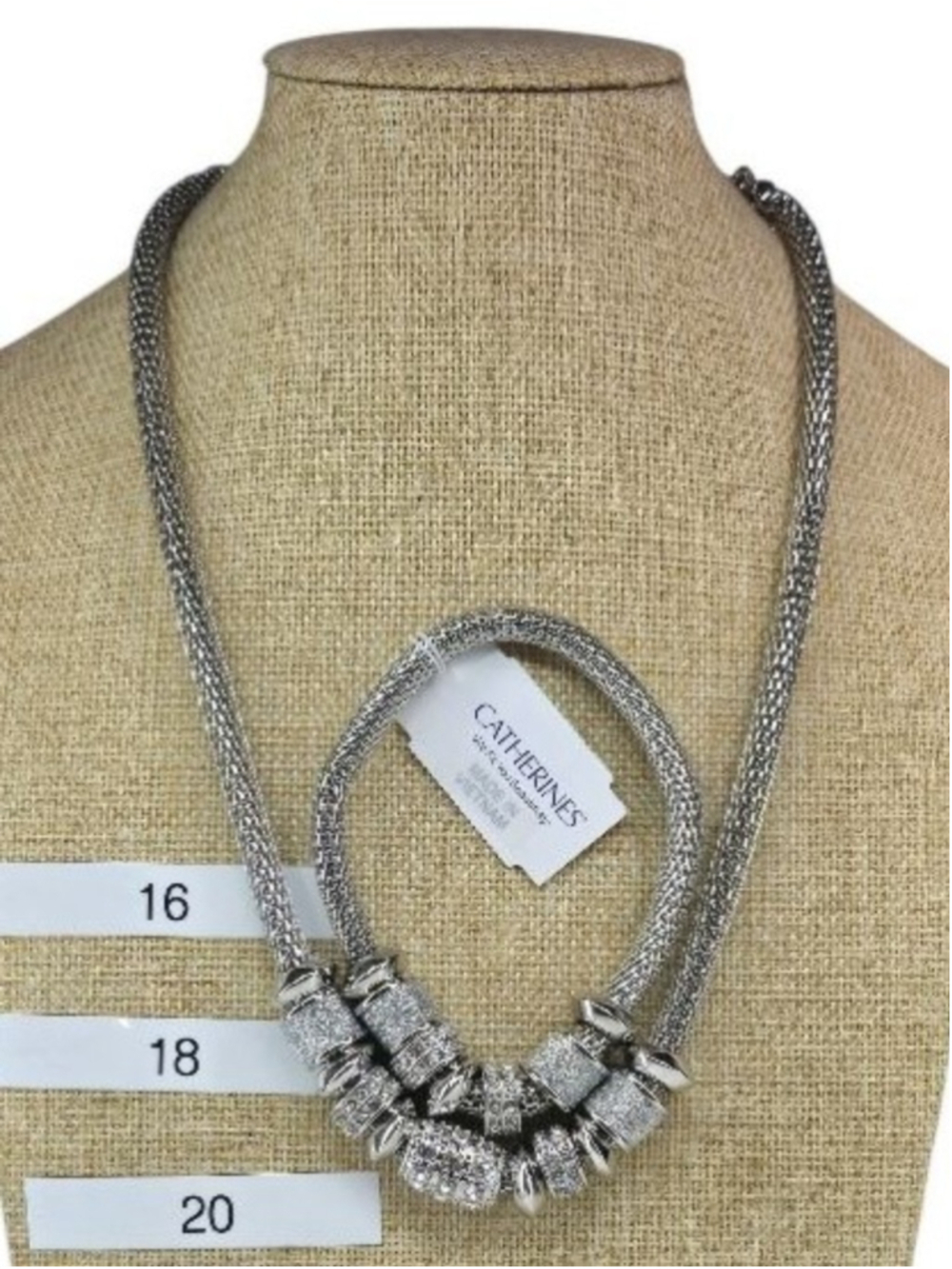 NWT Catherines Silver Tone Rhinestone Mesh Chain Necklace & Bracelet Set